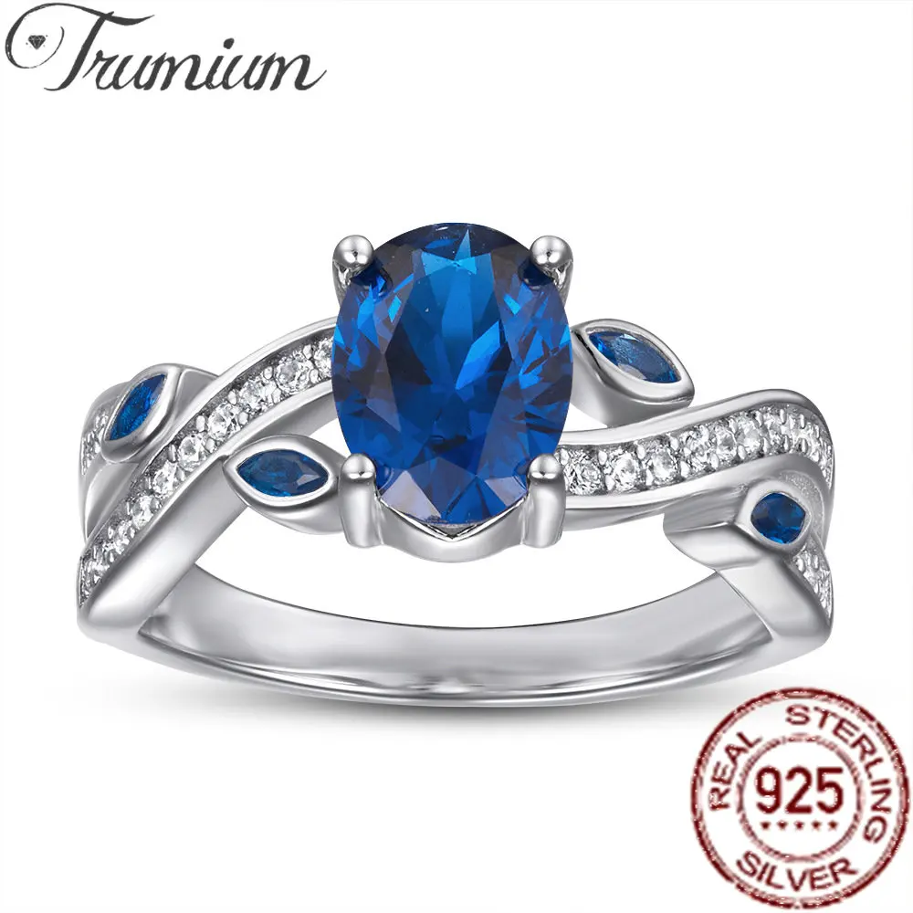 Купи Trumium 1.5ct s925 Sterling Silver Oval Cut Created Blue Sapphire Ring Original Silver Charms Engagement Jewelry Rings For Women за 933 рублей в магазине AliExpress