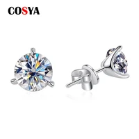 cosya 925 sterling silver 1ct d vvs1 diamond with gra 3 prong moissanite stud earrings for women wedding party fine jewelry gift