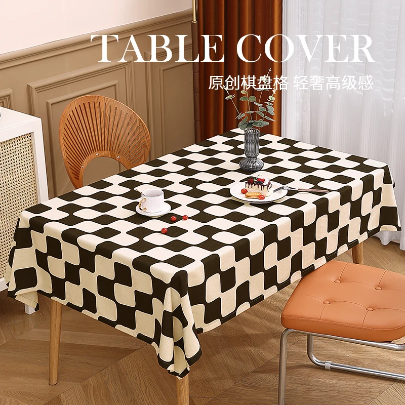

Checkerboard grid tablecloth waterproof, anti scald, and wash free rectangular dining table tea table cloth art tablecloth