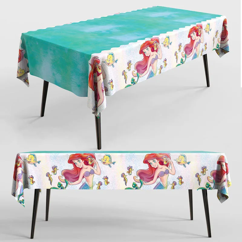 

1Pcs 137x183cm The Little Mermaid Ariel Princess Tablecloth Girl Happy Birthday Plastic Table Cover Party Decoration Supplies