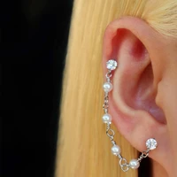 1pc helix piercing chain faux pearl cz stainless steel earring lobe korean style ear piercing body jewelry pircing zircon