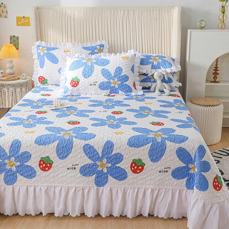 

Комплект постельного белья принцессы из трех предметов, Нескользящие стеганые кружевные простыни, Промытые хлопковые всесезонные универсальные, сейчас для 2022