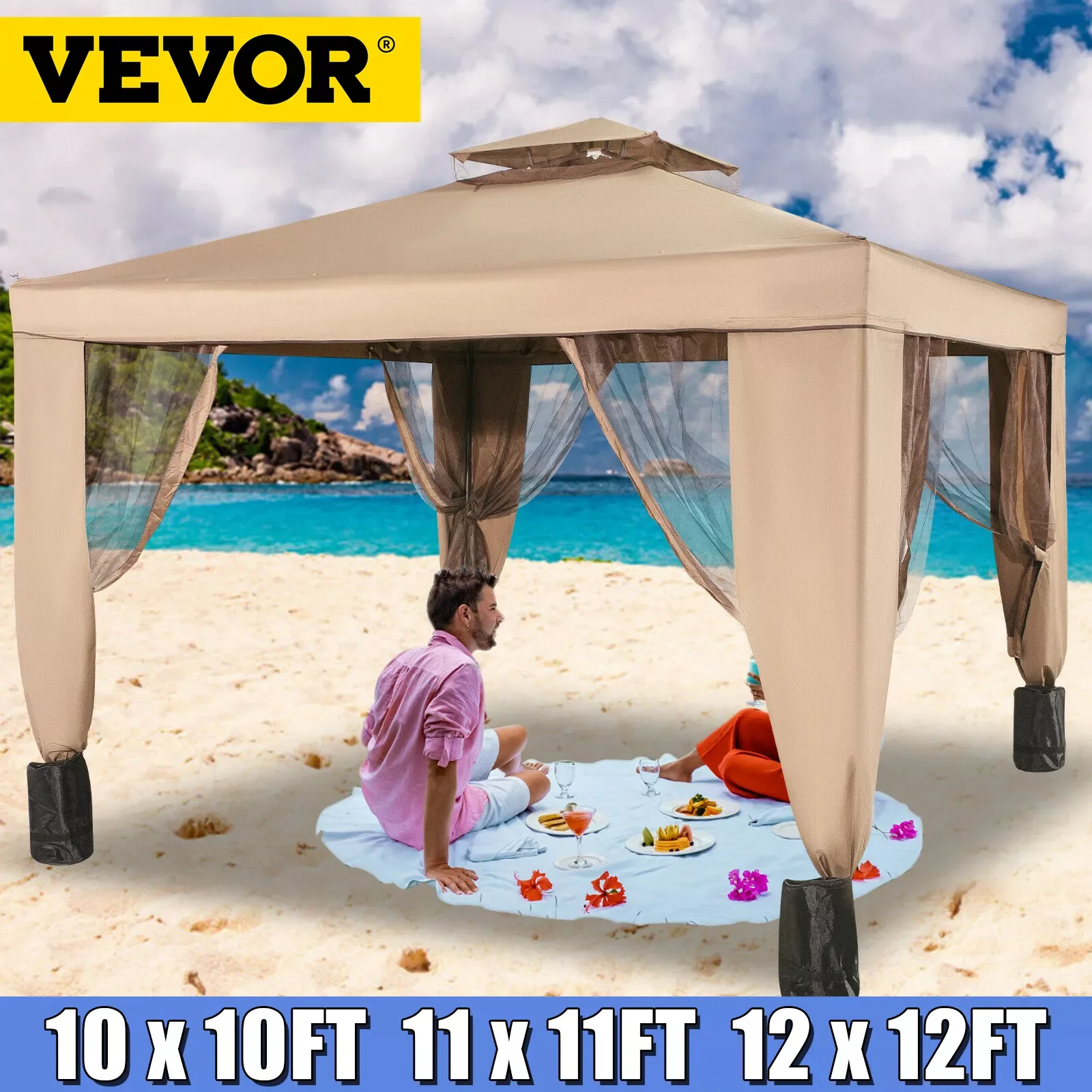 

VEVOR Outdoor Gazebo Canopy Tent W/ Netting Sandbag Patio Garden Shade Awning Shelter Picnic Backyard Party Wedding Camping Tent