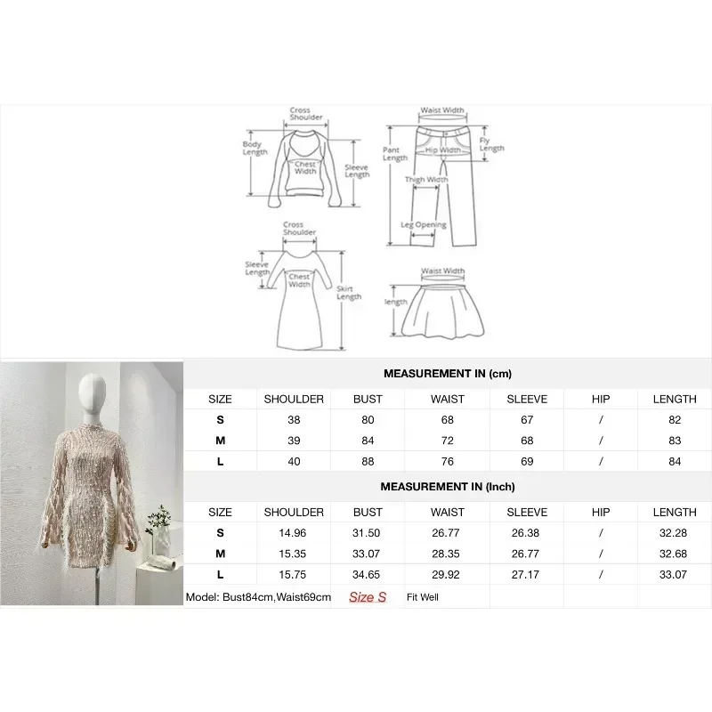 2024 новое летнее женское бежевое элегантное мини-платье с длинным рукавом и