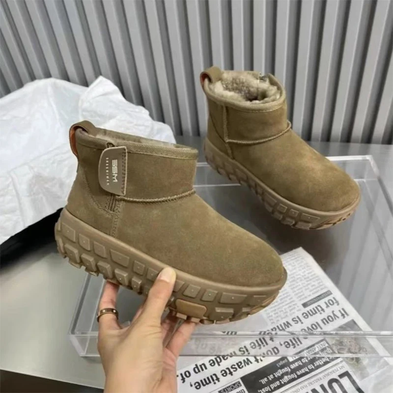 Зимние ботильоны на меховой платформе женские зимние замшевые туфли плоской