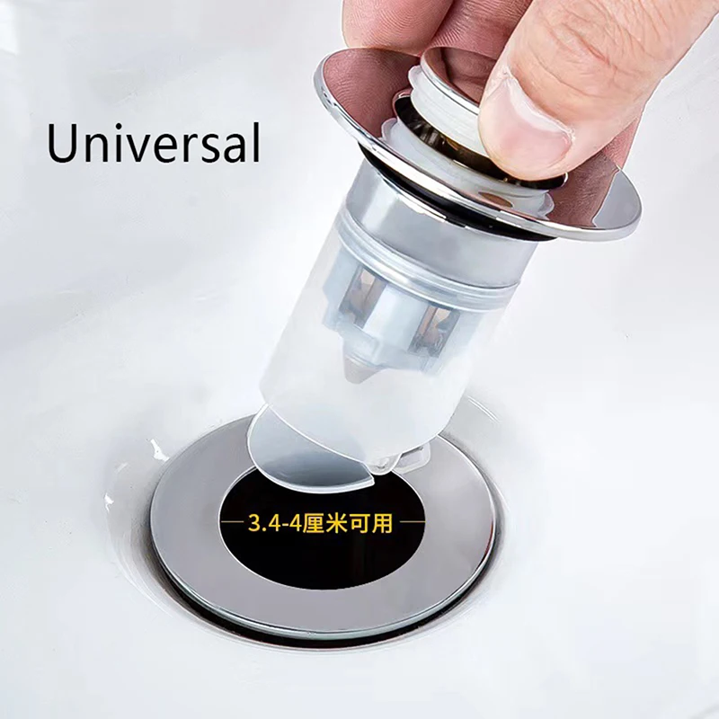 

Triple Blockade Pop Up Sink Stopper Universal Stainless Steel Pop-Up Bounce Core Filter Hair Catcher Deodorant