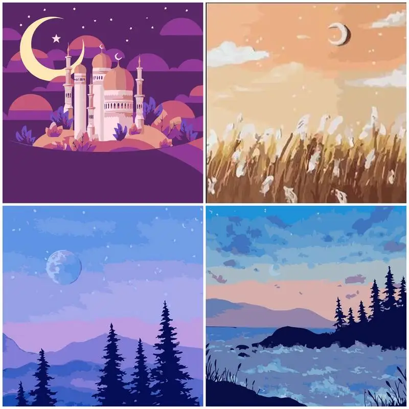 

PhotoCustom Oil Painting By Number Sky Hand Painted Paintings Drawing On Canvas DIY Pictures By Numbers Scenery Kits Home Decor
