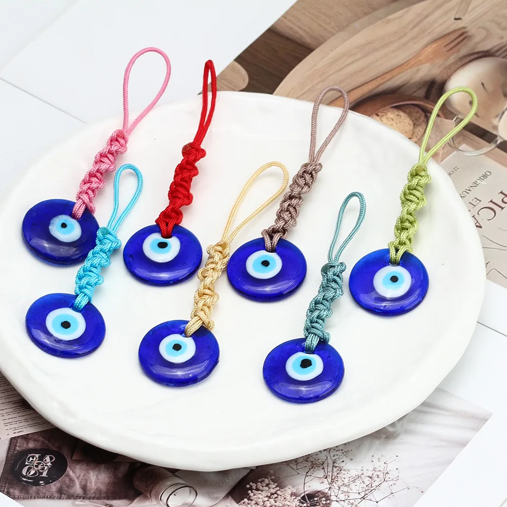 

10pcs Turkish Evil Eye Keychains Colorful Rope Braided Blue Glass Turky Eye Car Key Ring Holder Keyring Jewelry Amulet Lucky