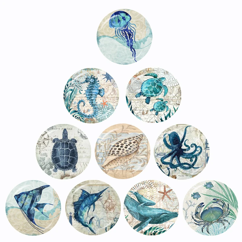 

Vintage Sea Starfish Turtle Image 10pcs 12mm/16mm/18mm/20mm/25mm/30mm Round Photo Glass Cabochon Demo Flat Back Making Finding
