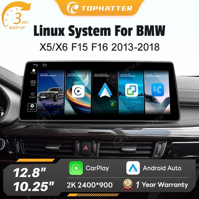 Фото Мультимедийный проигрыватель с сенсорным экраном и беспроводным CarPlay для BMW X5 F15 X6 F16 2013-2018 NBT EVO, совместимый с Android Auto №1