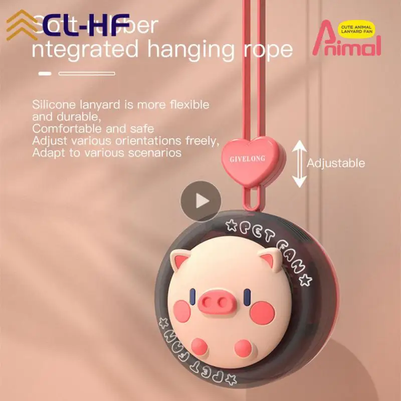 

Mini Charge Fan Mute Three-gear Speed Regulation Hanging Neck Fans Handheld Vaneless Design Animal Cartoon Desktop Fans Portable