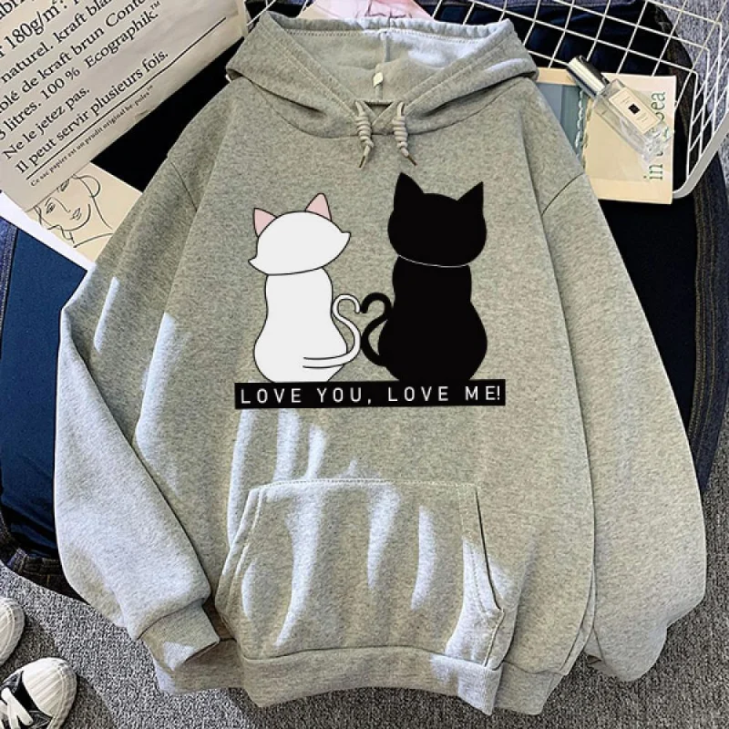 

Толстовка Y2K для женщин, Толстовка Оверсайз с длинным рукавом и изображением милого кота, толстовка с капюшоном, топ, одежда, куртка, пуловер с капюшоном