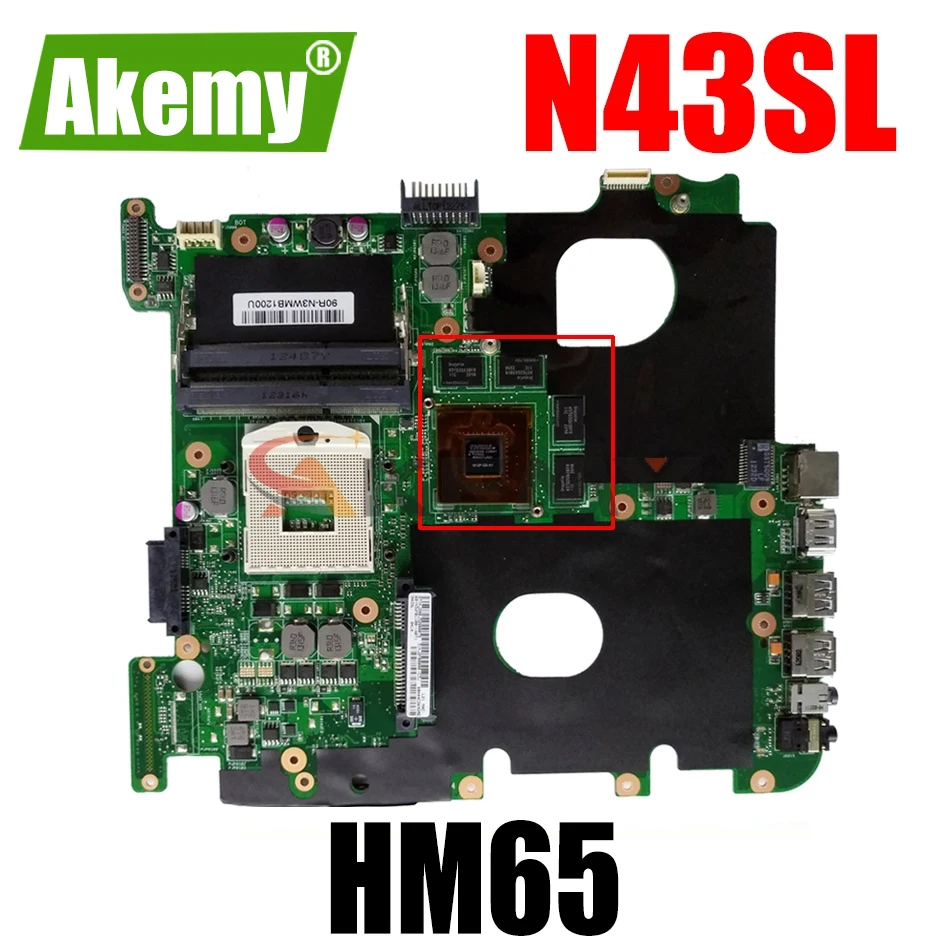 

AKEMY N43SL Laptop Motherboard For ASUS N43SM N43SN N43S Original Mainboard HM65