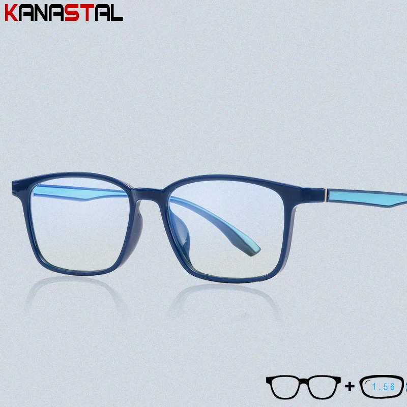 

Детские очки для чтения с блокировкой сисветильник, простые квадратные очки TR90 в оправе, линзы CR39, оптические очки по рецепту для близорукос...