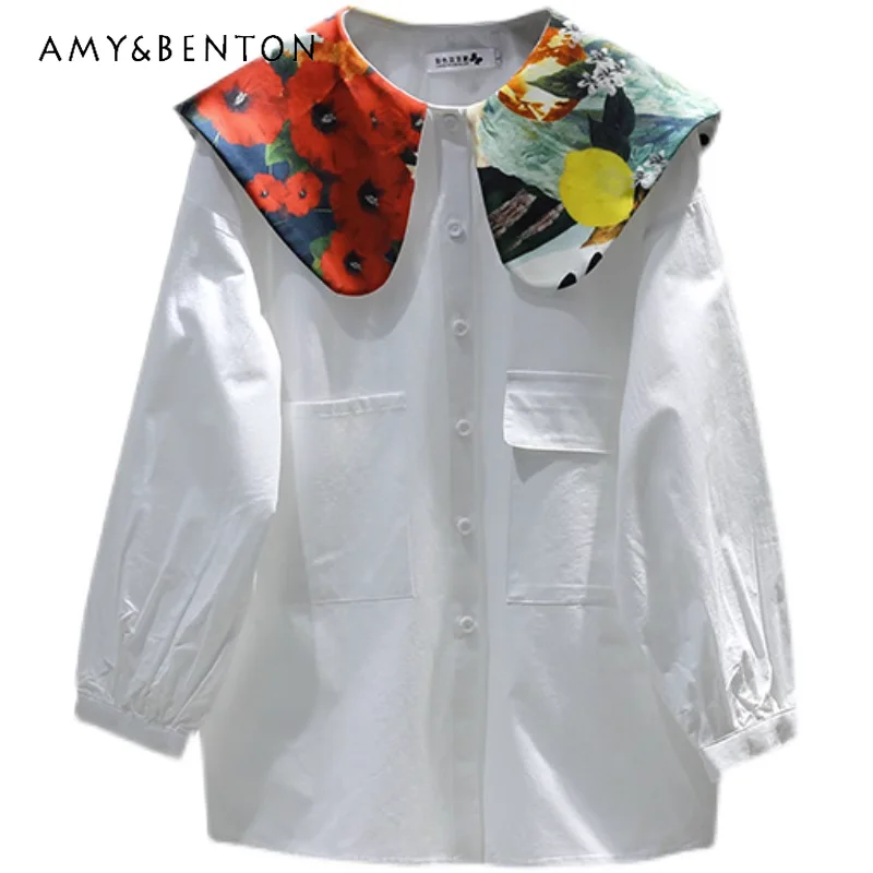 

2023 Spring Irregular Doll Collar Small Blusas Top Women's Korean-Style Loose Sweet College Style Younger Shirt Oversize Blouse