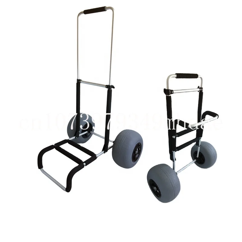 

Folding kayak canoe beach cart fishing cargo trolley with two balloon wheels