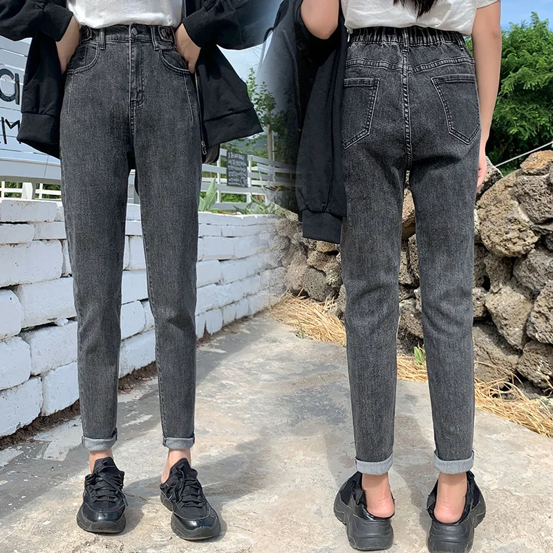 Стрейч-джинсы с высокой талией женские весенне-осенние модные прямые