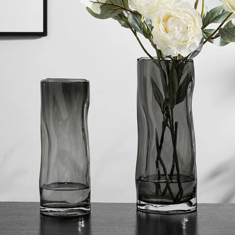 Sadelik gri düz büyük cam vazo topraksız saksı dekoratif çiçek düzenleme oturma odası dekorasyon aksesuarları