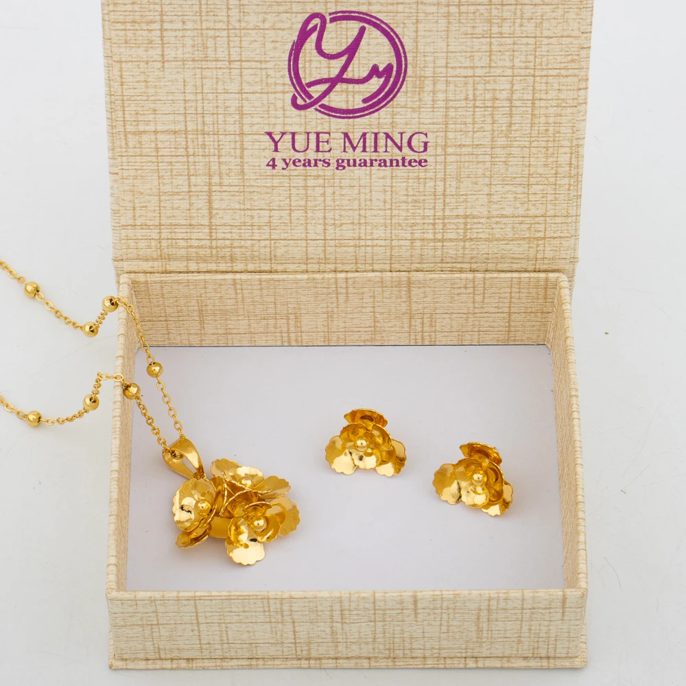 

Dubai Jewelry Set With Gift Box for Girl Gold Color Earrings Fashion Flower Necklace Pendant African Wedding Jewlery Set Women