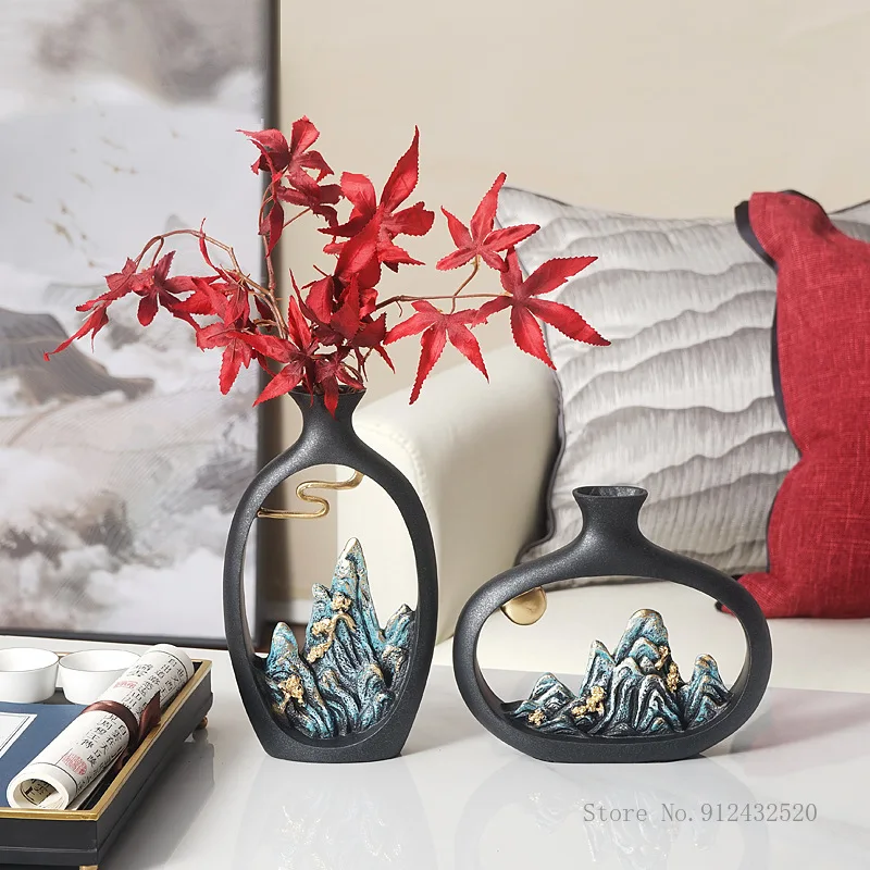

Chinese style zen resin vase cloud mountain landscape office decor home living room bedroom decoration Chinese resin crafts vase