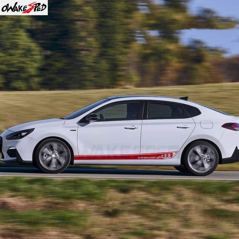 Фото 2 шт. для Hyundai i30 i30n: наклейка на боковую дверь автомобиля, светоотражающая, спортивная, с графическим рисунком клетчатого флага, аксессуар. №2
