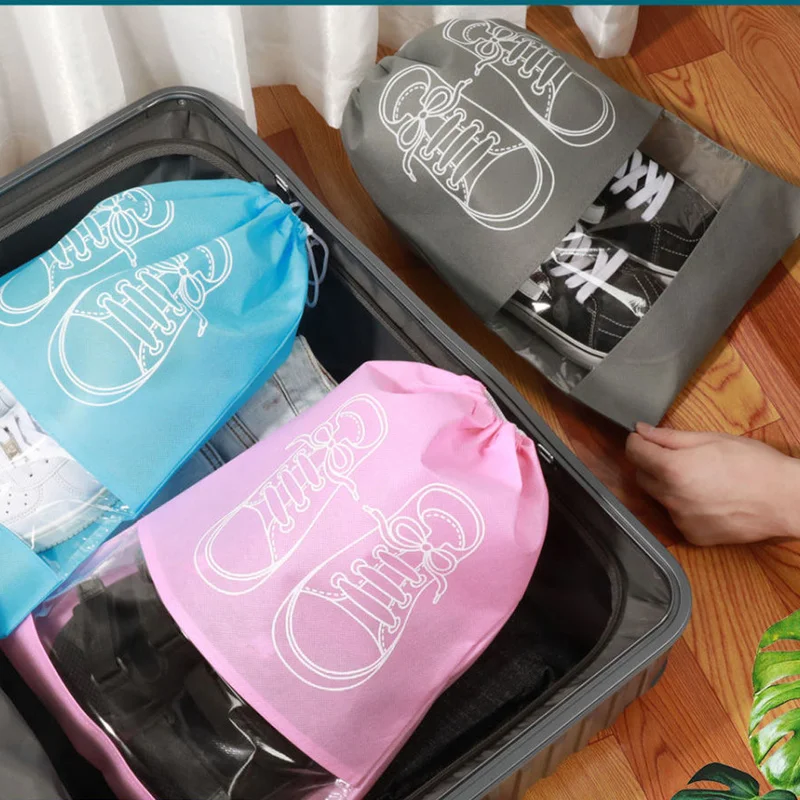 

5pcs Storage Bag Portable Travel Shoes Storage Bag Non-woven Waterproof Pocket Closet Drawstring Shoes Clothing Classified Bag