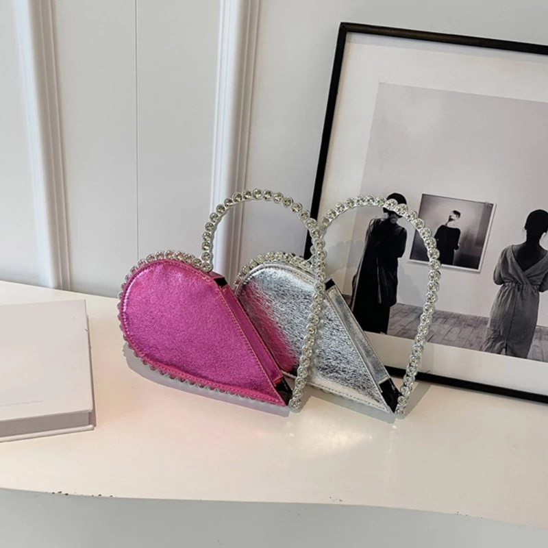 Женский элегантный вечерний клатч в форме сердца со стразами вечерняя сумка
