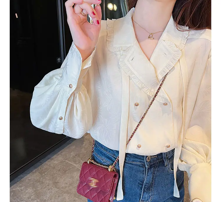 

PP French lazy wind restoring ancient ways loose long-sleeved shirt female spring han edition sweet contracted the new commuter