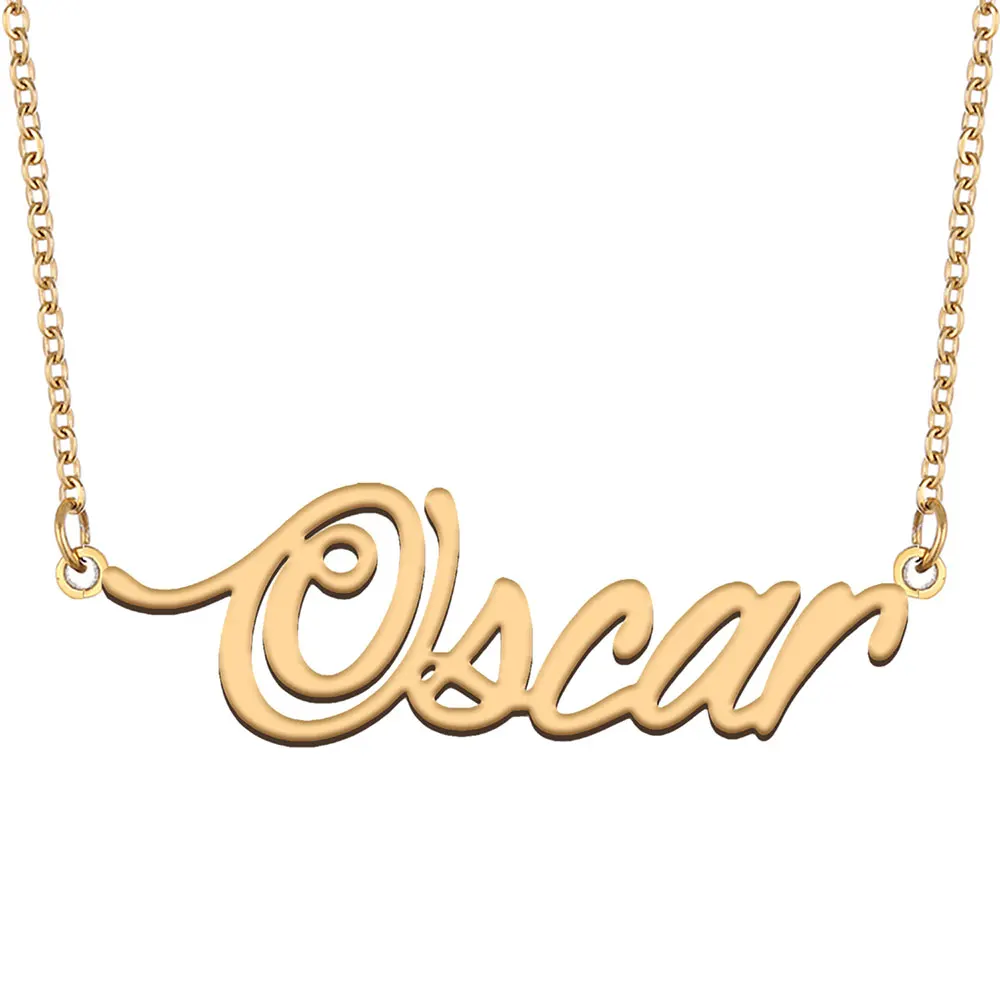 

Oscar Name Necklace for Women Stainless Steel Jewelry Gold Color Nameplate Pendant Collares Para Mujer Letters Choker