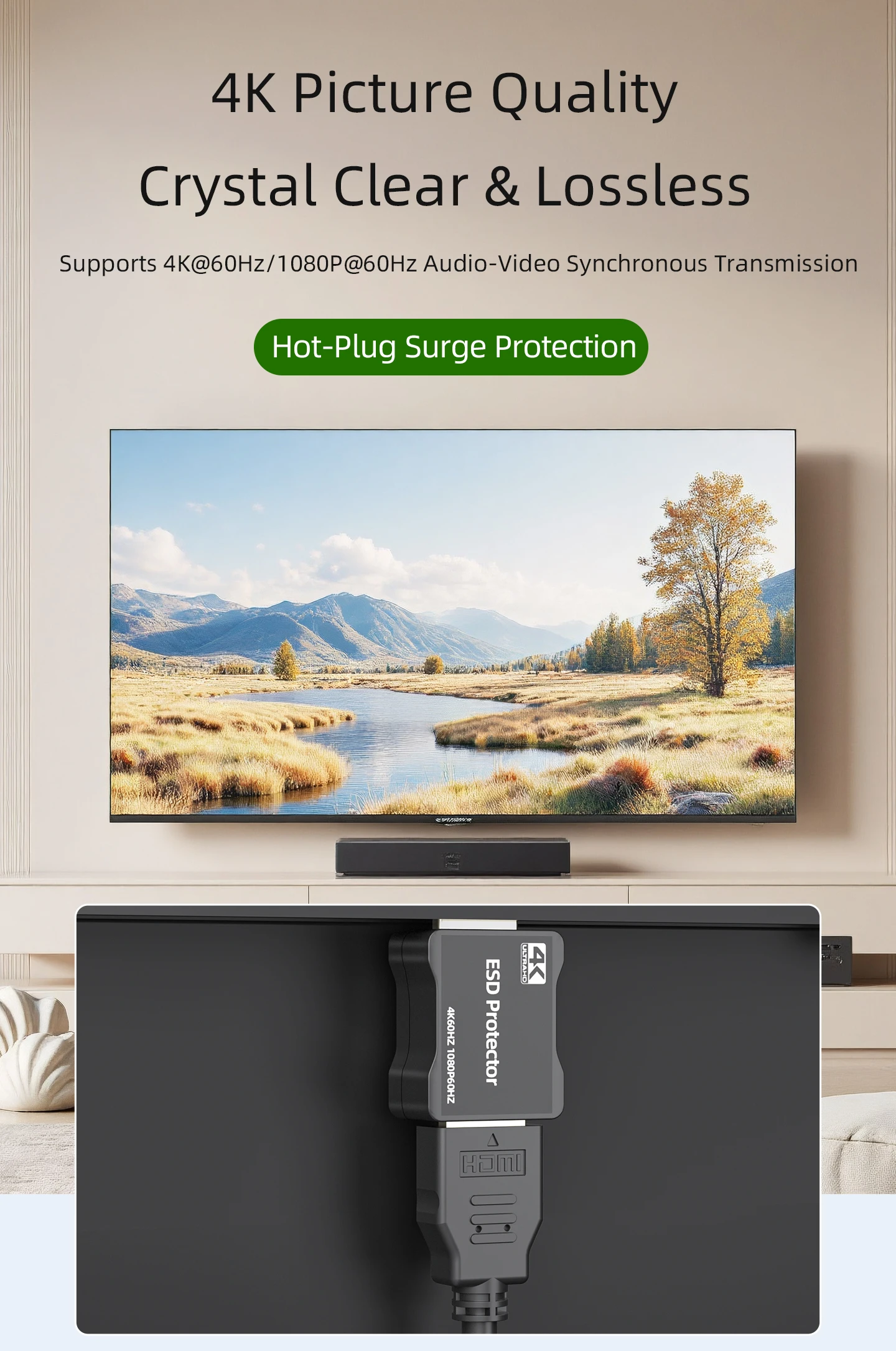 Фото Защитный адаптер аудио-видео интерфейса 4K HDMI ESD 4K60Hz 18Gbps, соответствует стандарту IEC 61000-4-2 для PS5/Xbox. №4