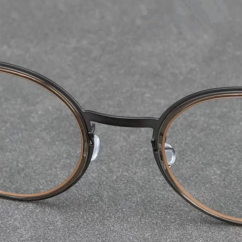 Дания Бренд Титановая Рама Очков для Мужчин и Женщин Ретро Круглая Миопия Оптическая Оправа Без Винтов На Очки На Рецепт 9752