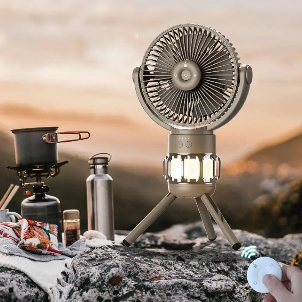 

10000mah Camping Fan Rechargeable Desktop Portable Wireless With Lighting Power Electric Ceiling Circulator Tripod Bank Fan Q3y0