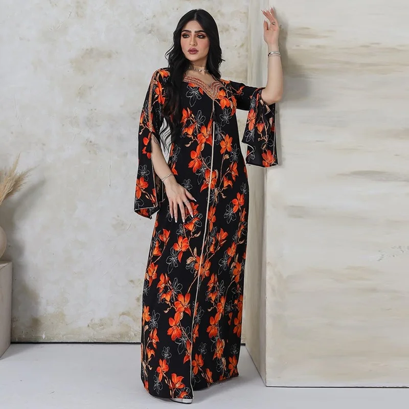 Muslim Dubai Abaya Islamic Clothes For Women Dashiki Print Bohemian Kaftan Robe Musulmane Longue Djellaba Femme Boubou Gowns