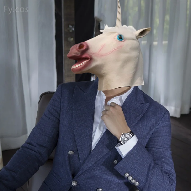 Маска Единорога Новинка Реальный Латексный Головной Убор Животное Полнолицевые Аксессуары Для Вечеринки Хэллоуин Карнавал Косплей Костюм Для Взрослых.