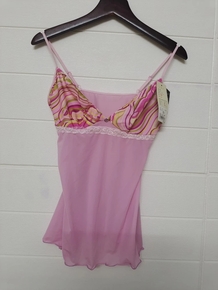 Fengyan Women's Purple Pink Ice Silk Printing French sle Sexy Small Spaghetti Strap Long Skirt Cami Pajamas