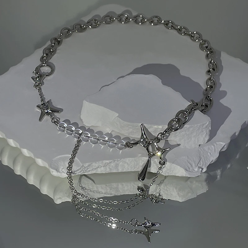 

Cross Small Pendant Tassel Necklaces for Women Titanium Steel Clavicle Chain Personality Water Drop Vintage Prom Accessories