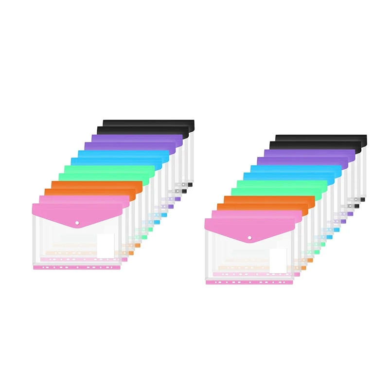 

24 Packs Binder Pocket 11 Holes Expandable Binder Folders For 2/3/4 Ring Binder Plastic Envelope File Document Pouch