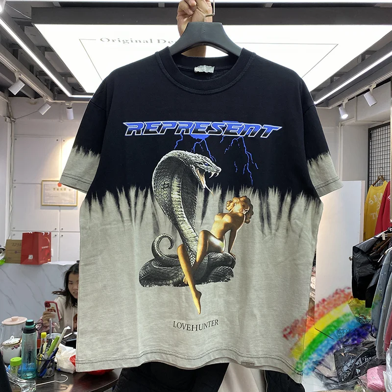 

Футболка Мужская/женская оверсайз, винтажная тенниска со змеиным принтом, с принтом, эффект потертости, летняя