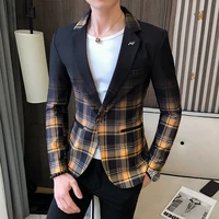 mens plaid casual suit jacket spring british single west personality color handsome slim small suit tide