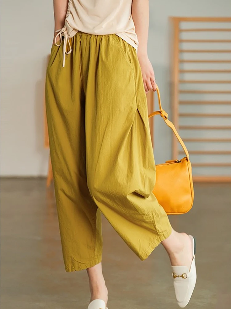 

Spring Summer Women's Capri Pants Oversize High Waist Calf-Length Loose Trousers Casual Cotton Harem Pants for Women Streetwear