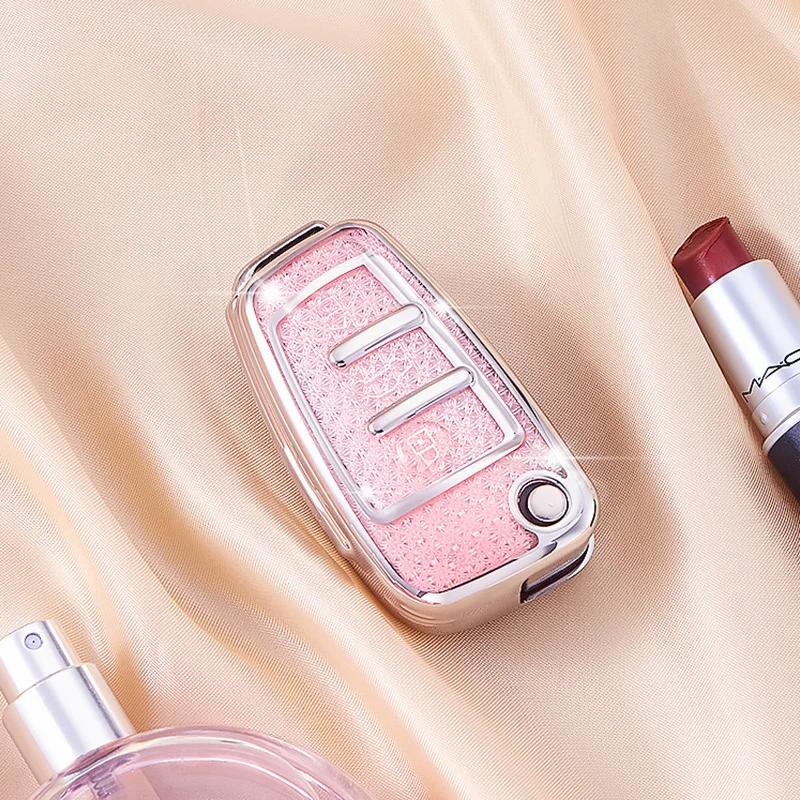 

Кристально-розовый ТПУ для Audi A1 A3 A4 A5 A6 A7 Q3 Q5 S6 B6 B7 B8 C6 8P 8V 8L TT RS Чехол с дистанционным управлением и откидной крышкой для автомобильного ключа, брелок для ключей