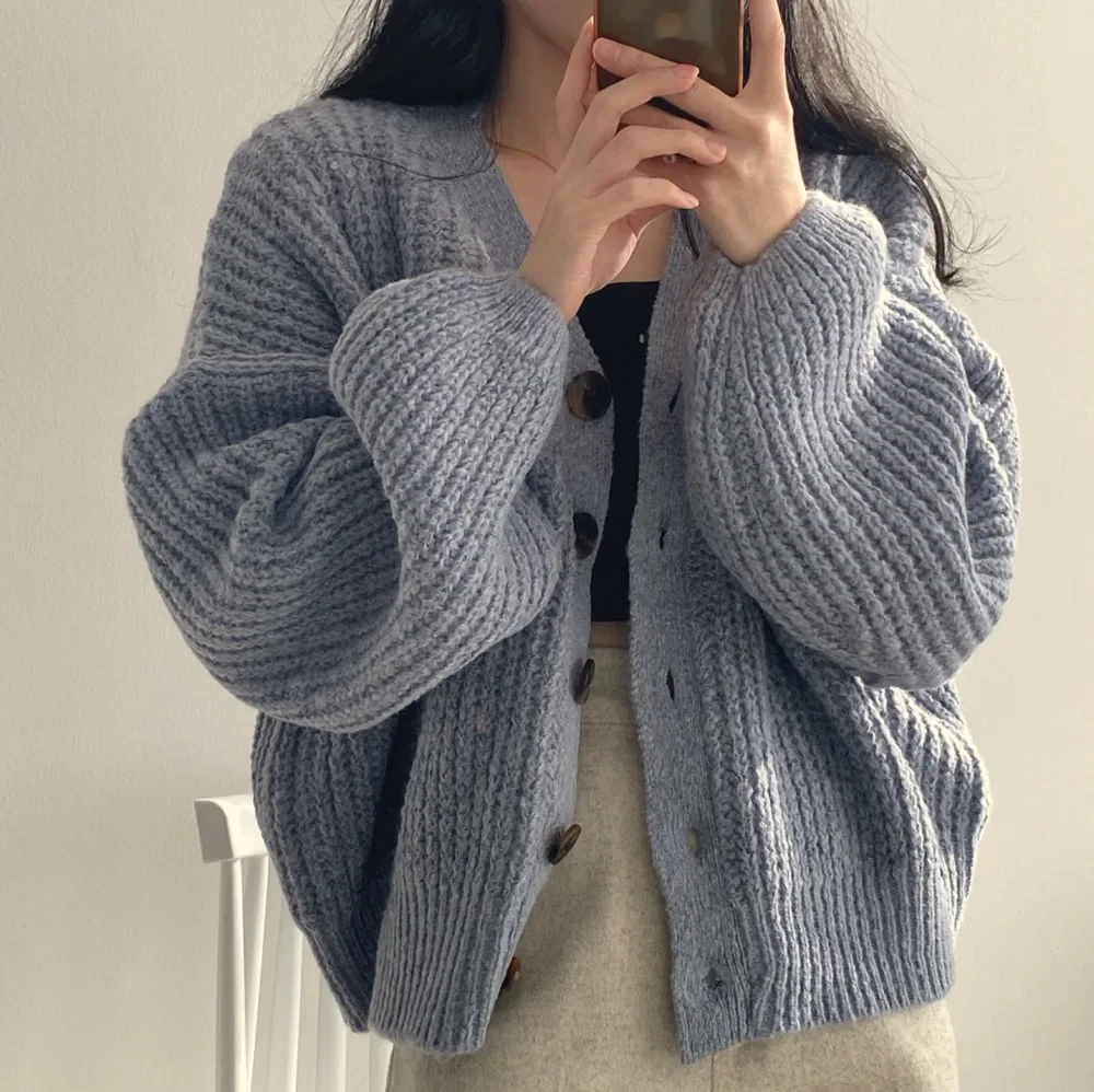 ChicОсенне-зимний универсальный женский свитер куртка свободного покроя большой