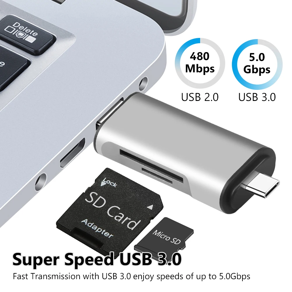 

USB / Micro USB / Type C Card Reader SD TF MicroSD Card Reader Android Phone OTG Card Writer for Macbook Samsung S6 S8 S9+ LG G5