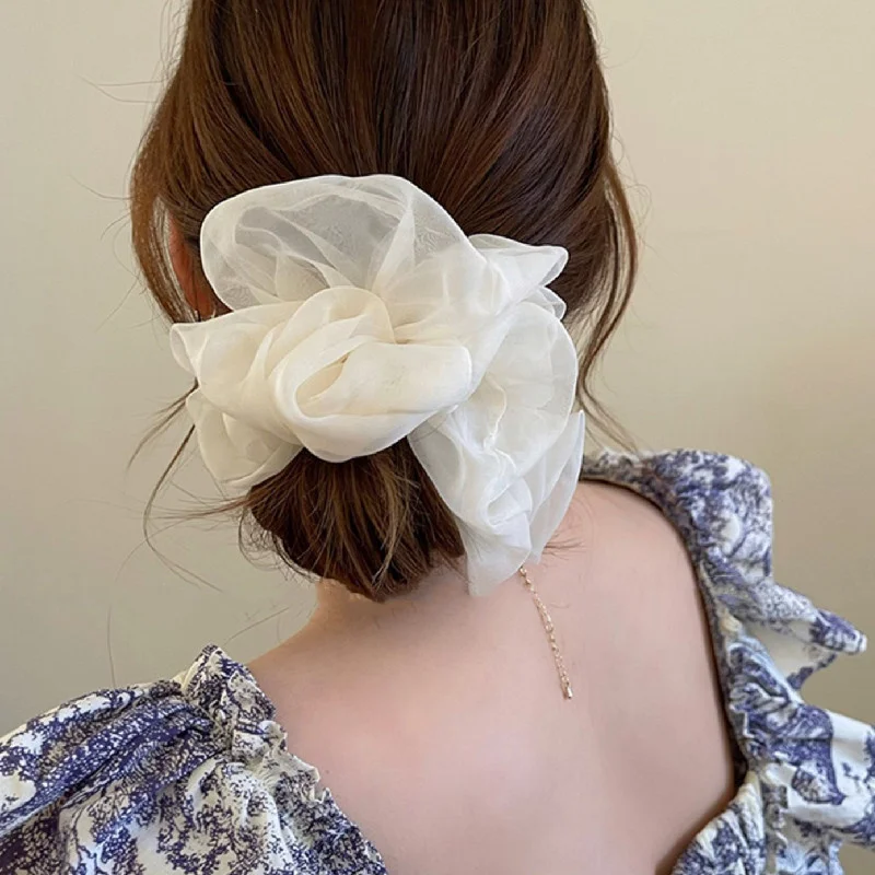 

Женский шифоновый шарф большого размера, резинка для волос, держатель для конского хвоста, банты для головы, эластичные Завязки для волос, кольцо, модные украшения, аксессуары, 2023