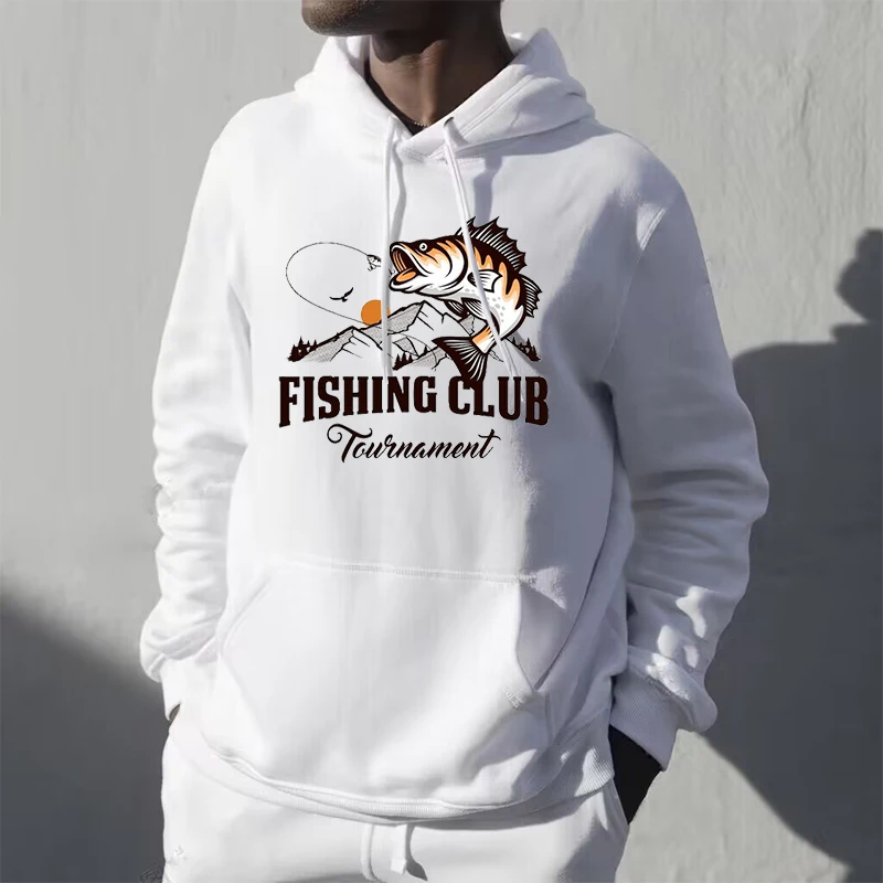 

Outdoor Fishing Comfortable Soft Men's Hoodie, Oversize Fish Print Camping Running Women's Hoodies Boys' Street Cool Coat