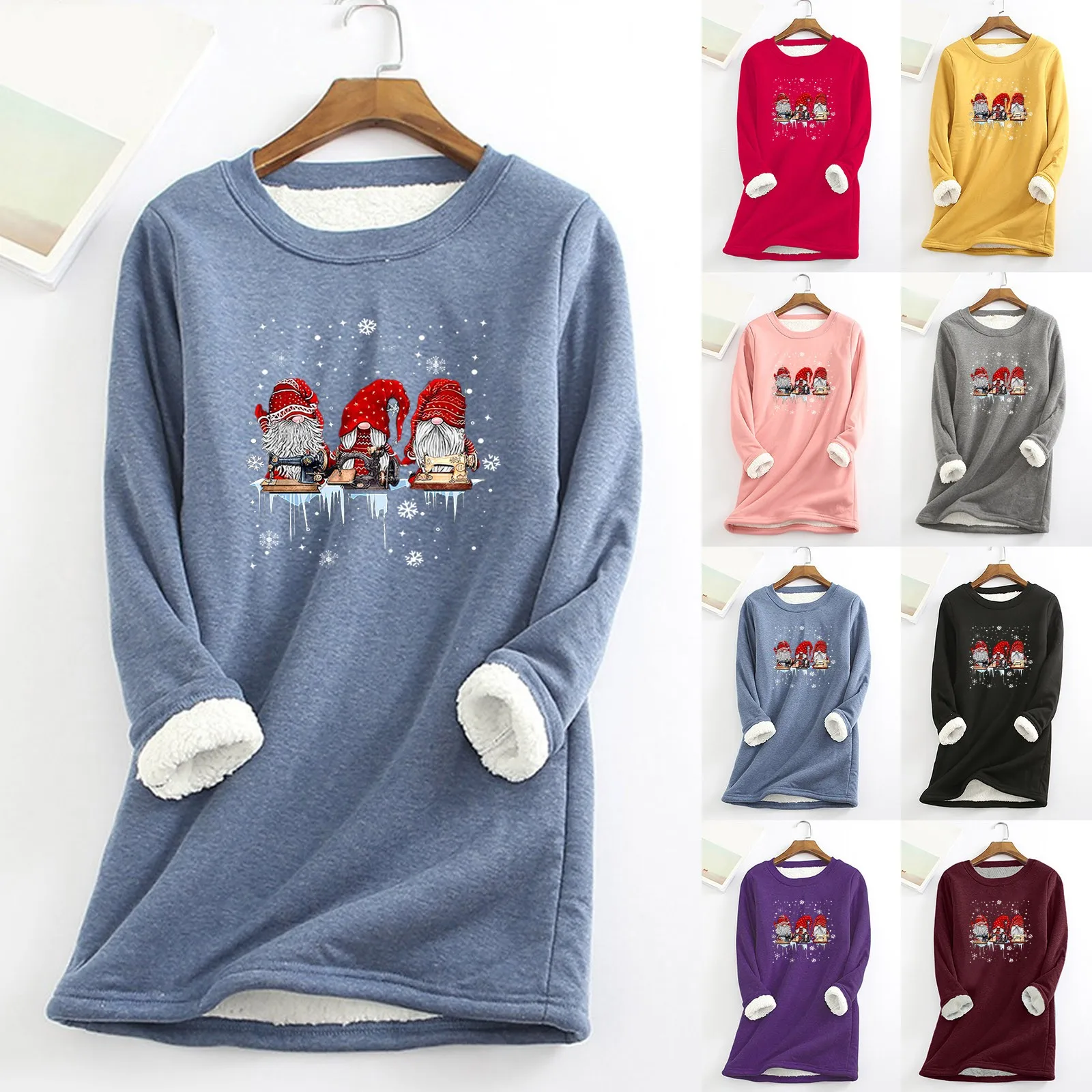 

Sweatshirt Women Petite Size Women Casual Christmas Print Shirt Thick Fleece Sweatshirt Winter Round Neck Crop Sweatshirts Women