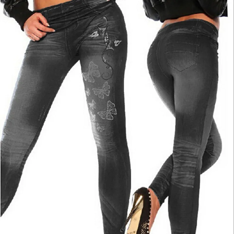 

Leggings Women 2022 New Butterfly Printing Pencil Pants Skinny Jeans Trousers Female Low Waist Casual Denim Legging Polyester