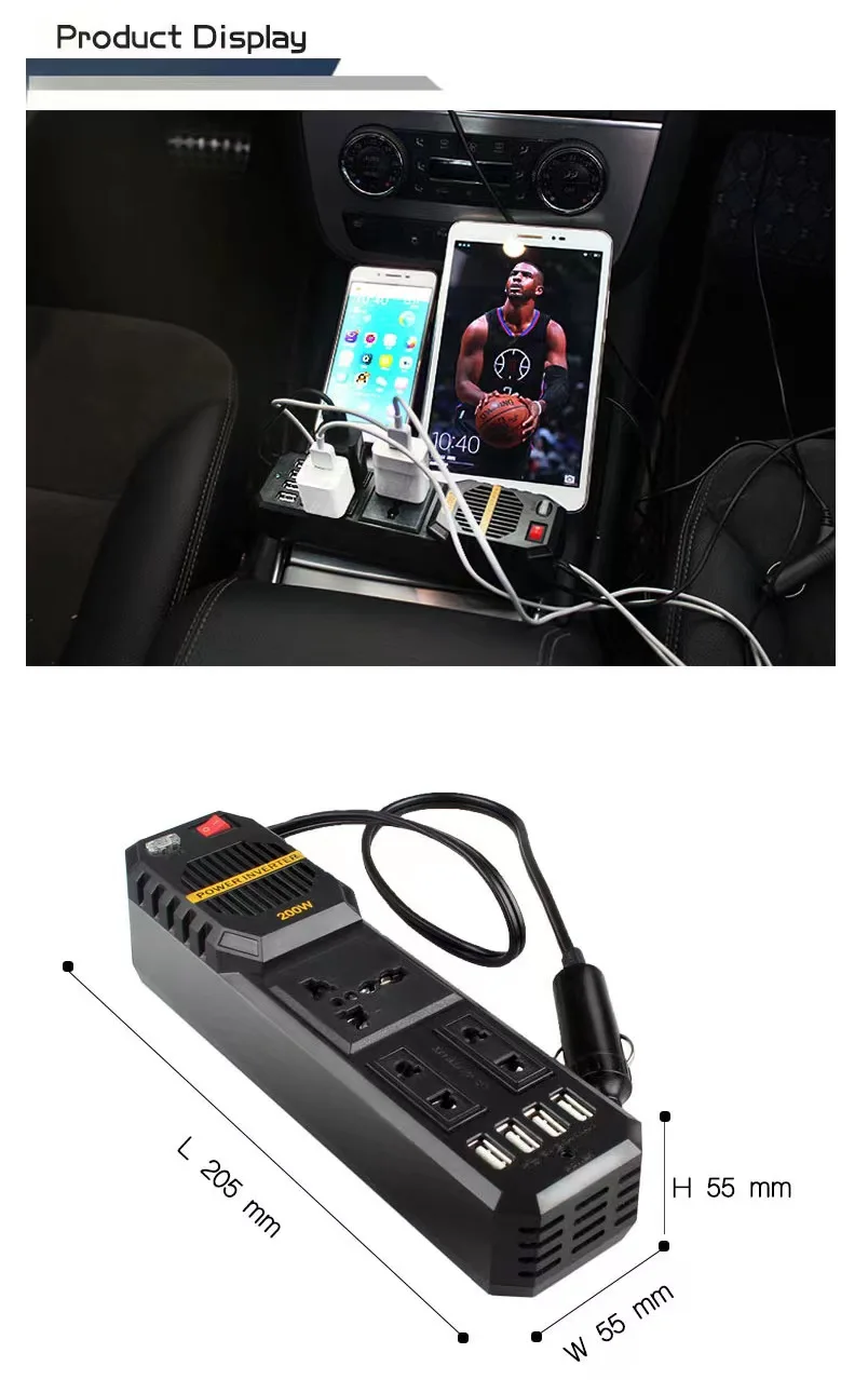 

Новый автомобильный мини-инвертор 200 Вт, постоянный ток 12 В в переменный ток 220 В, выход USB, мощный инвертор для маленького автомобиля, специал...