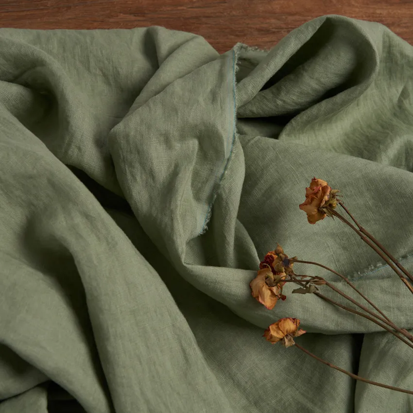 High quality spring and summer high count pure flax telas Bean green tela Dress shirt gown skirt fabric