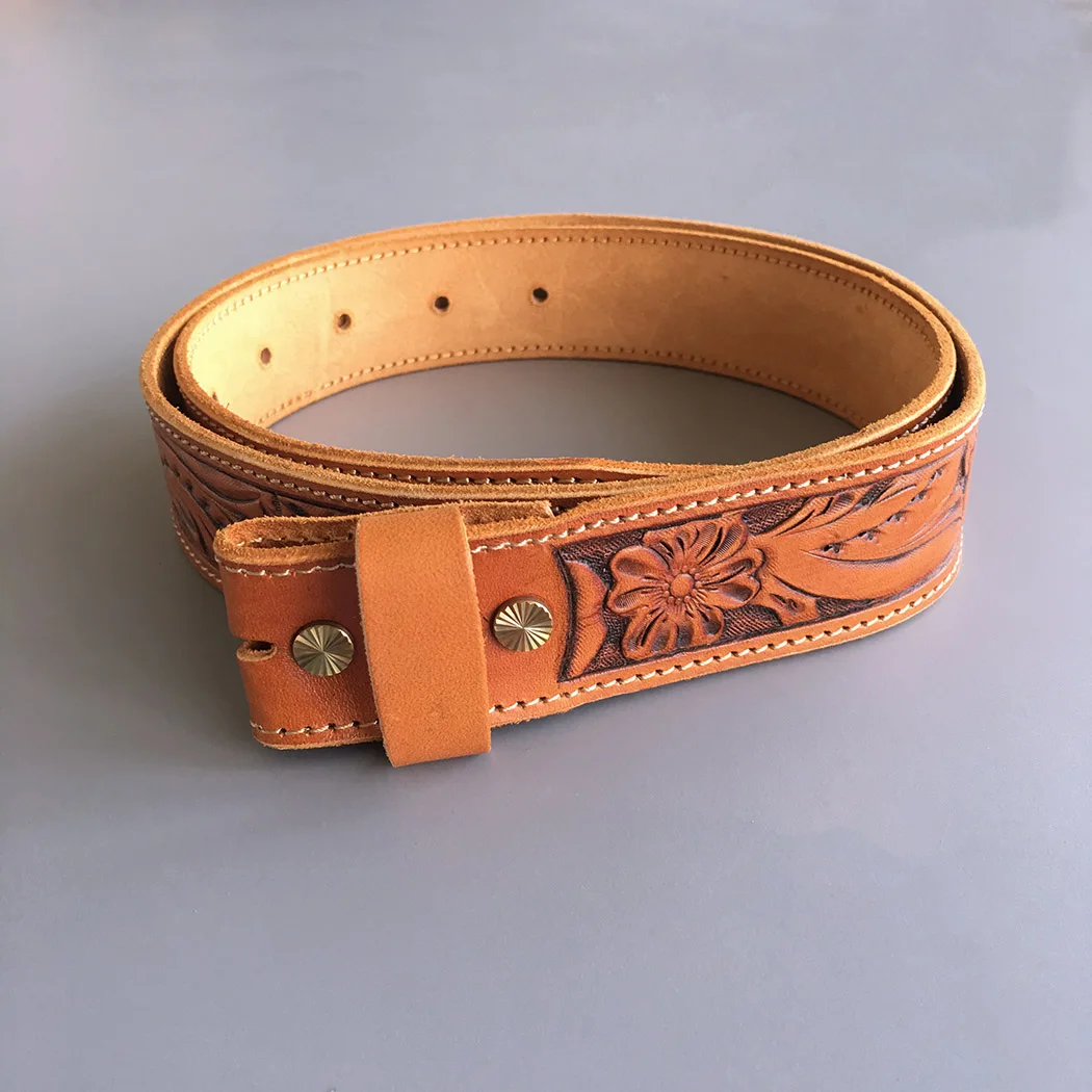 Wholesale Retail Belt (Western Hand Crafted Flowers Classic Light Coffee Color Belt) Free Shipping